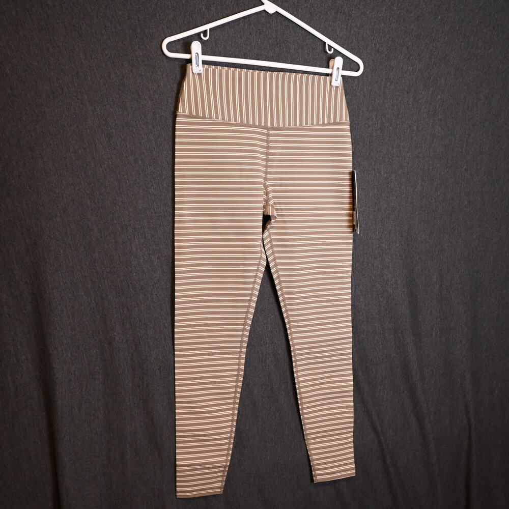 NEW Glyder Women's M Sultry Leggings Striped Mocha/Oatmilk Stretchy Yoga NWT